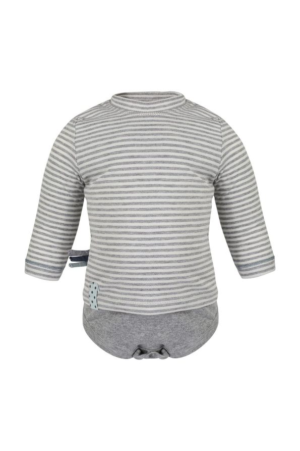 OrganicEra Organic Long Sleeve Baby Bodysuit, Striped, Grey Melange