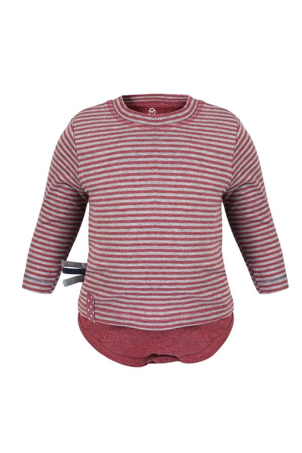 OrganicEra Organic Long Sleeve T-Shirt for Babies, Striped, Bordeaux Melange