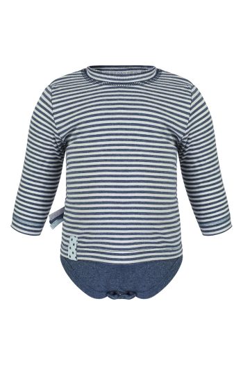 OrganicEra Organic Long Sleeve Baby Bodysuit, Striped, Indigo Melange