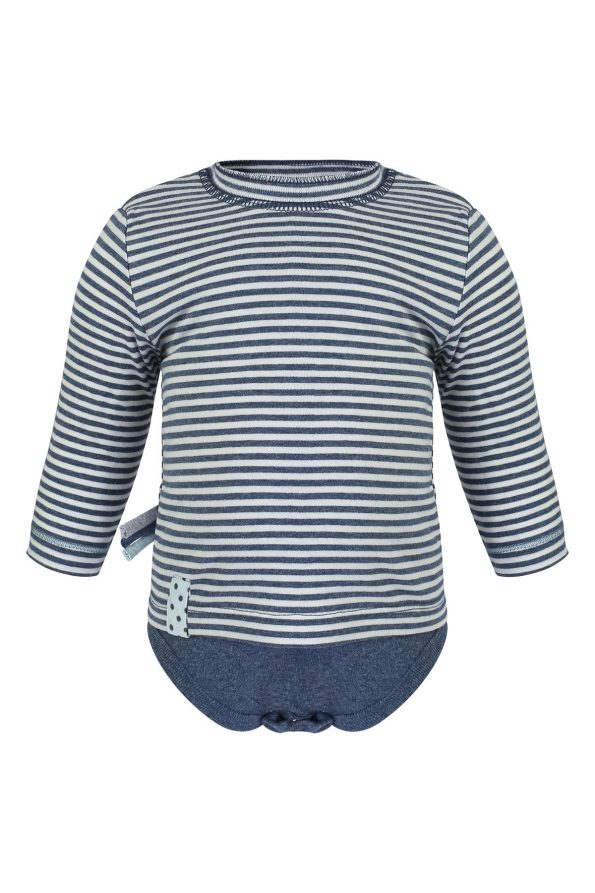 OrganicEra Organic Long Sleeve Baby Bodysuit, Striped, Indigo Melange
