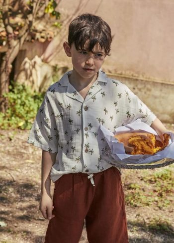 Palm Tree Print Shirt Set for Ages 2-10 in Ecru
