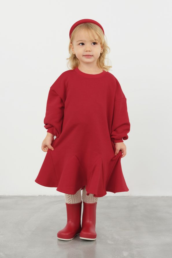 Color Block Sweat Dress Red