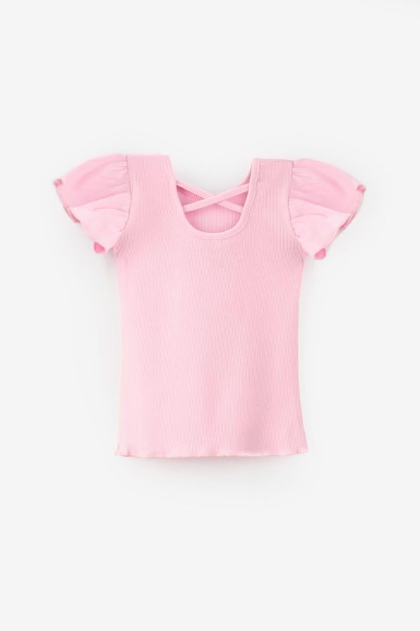 Pink Cross-Back Trim Girl's T-Shirt - Julie