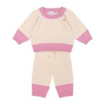 Pink Contrast Cream Knit Set
