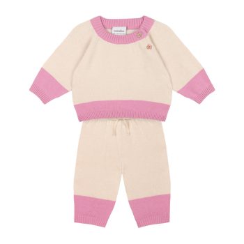 Pink Contrast Cream Knit Set