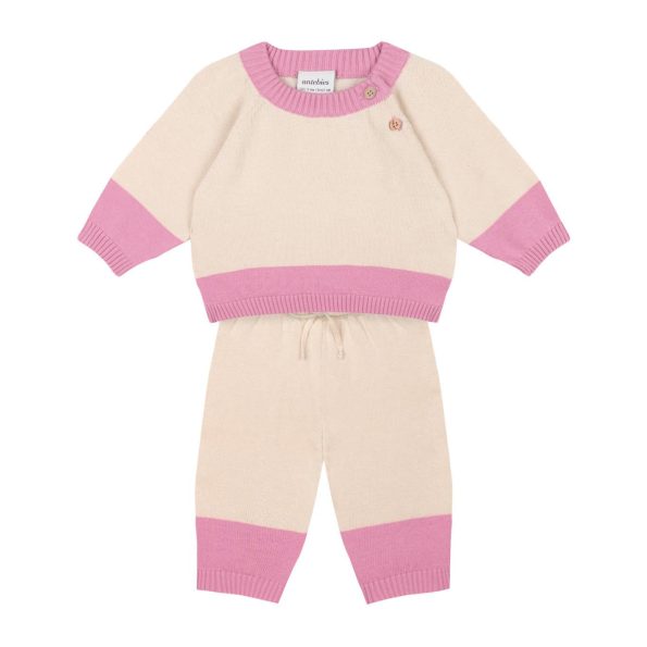 Pink Contrast Cream Knit Set