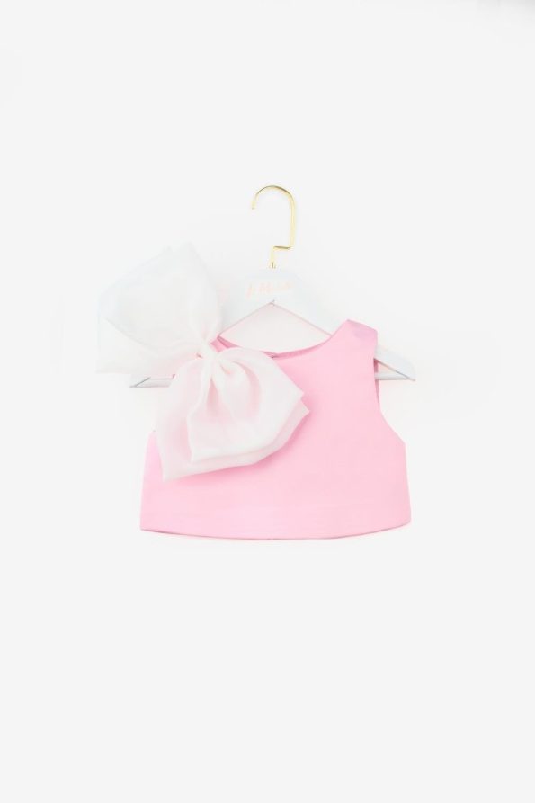 Pink Organza Bow Detail Girls' Two-Piece Set