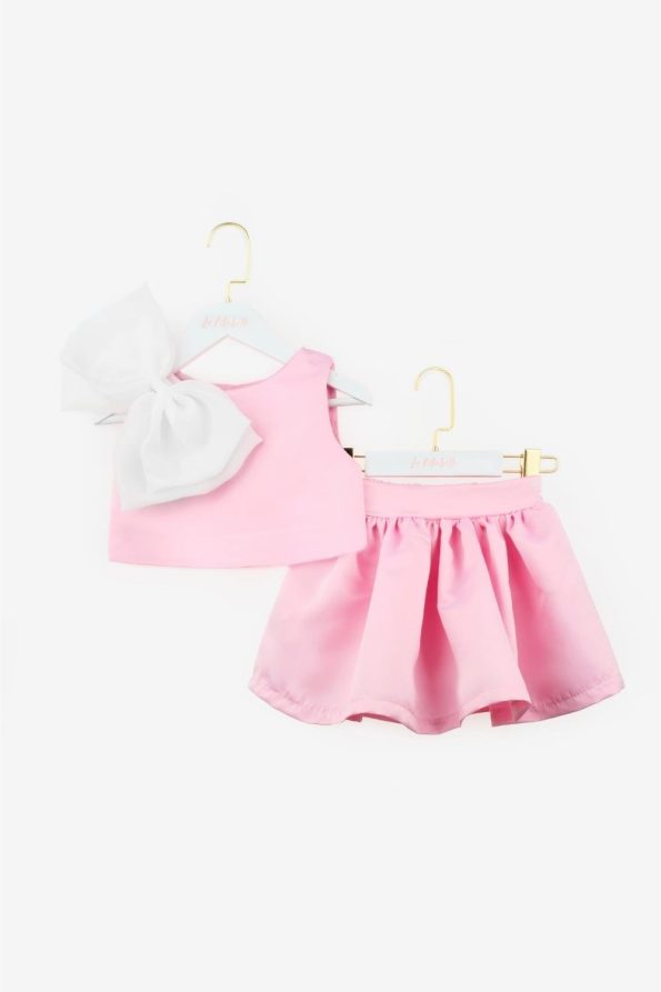 Pink Organza Bow Detail Girls' Two-Piece Set
