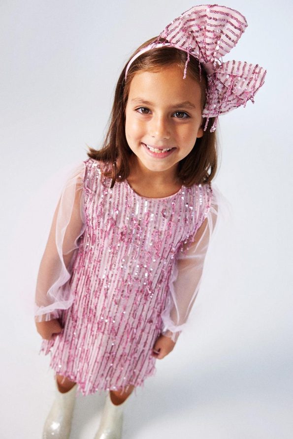 Pink Sequin Fringed Dress for Girls - Emery