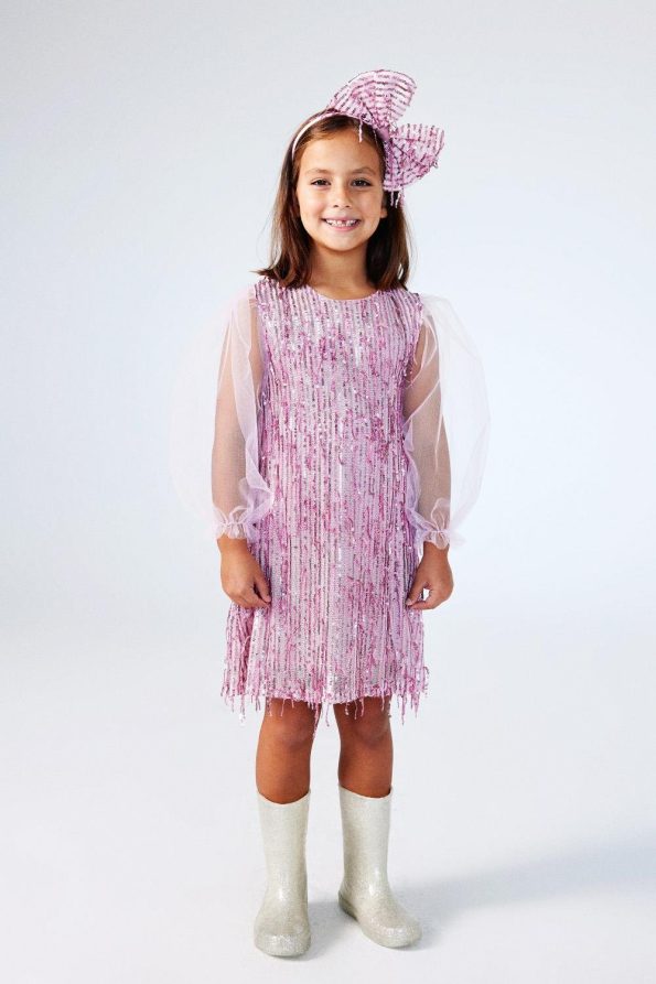 Pink Sequin Fringed Dress for Girls - Emery