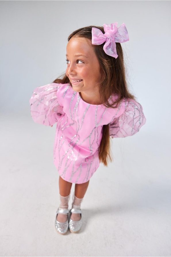 Pink Glitter Detail Girls Dress - Corrine