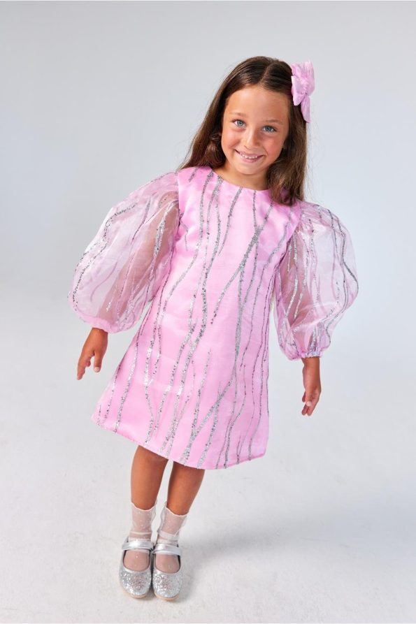 Pink Glitter Detail Girls Dress - Corrine