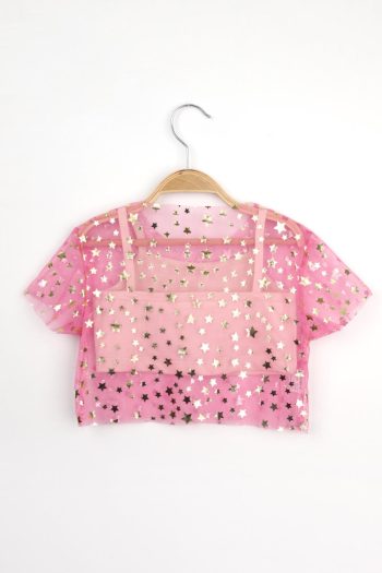 Pink Star Print Girls Tulle Crop