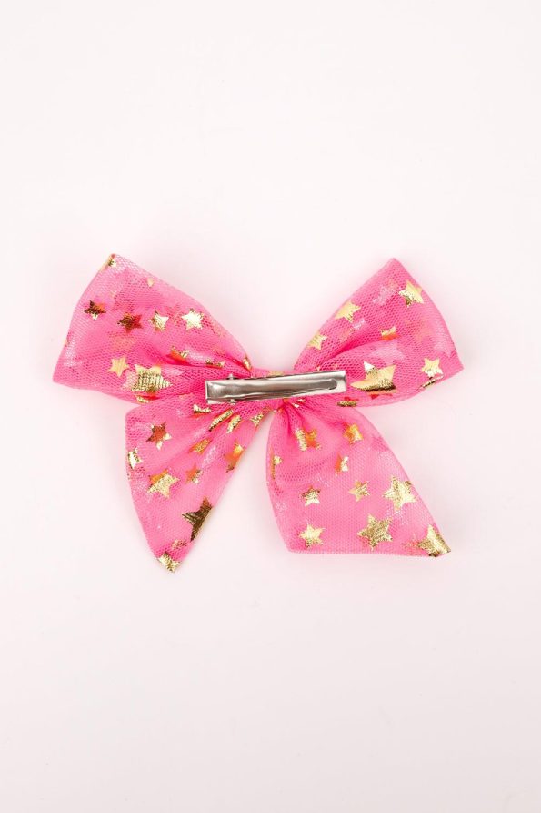 Pink Star Print Tulle Hair Clip for Girls
