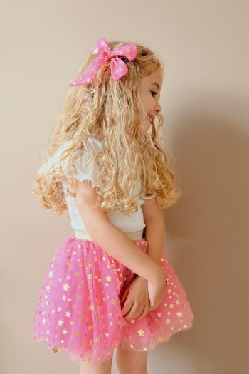 Pink Star Print Tulle Hair Clip for Girls