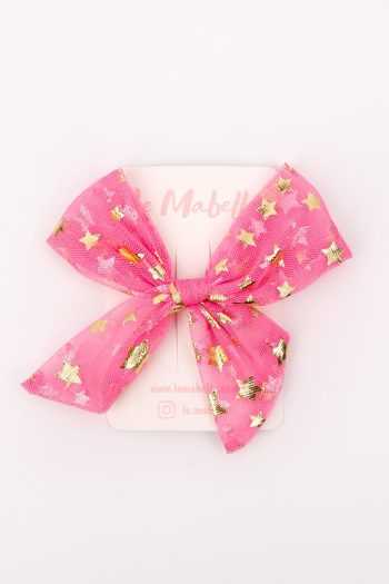 Pink Star Print Tulle Hair Clip for Girls