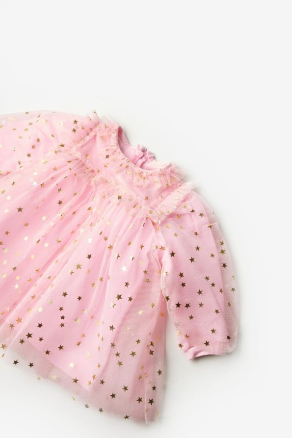 Pink Star Detail Dress for Baby Girls - Vanessa