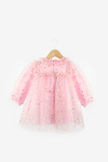 Pink Star Detail Dress for Baby Girls - Vanessa