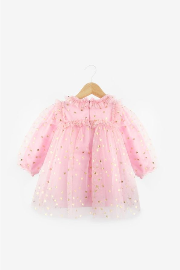 Pink Star Detail Dress for Baby Girls - Vanessa