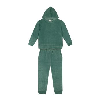 Petrol Velvet Hooded Tracksuit Set