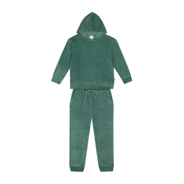 Petrol Velvet Hooded Tracksuit Set