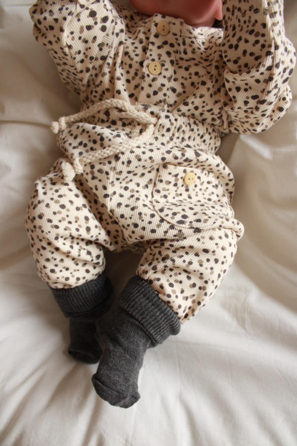 Polka Dot Unisex Pocket Shoulder Buttoned Two-Piece Set