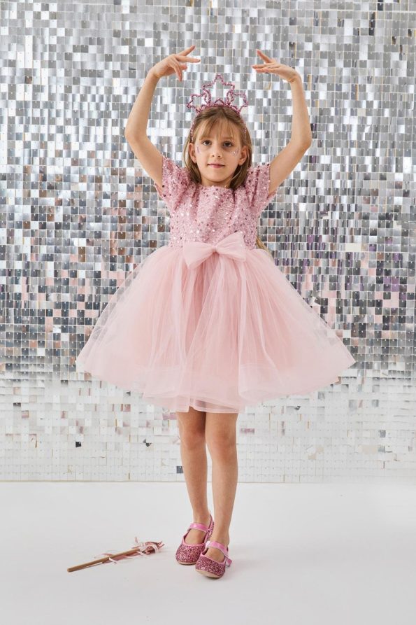 Pink Beaded Sequin Dress for Girls - Gloria