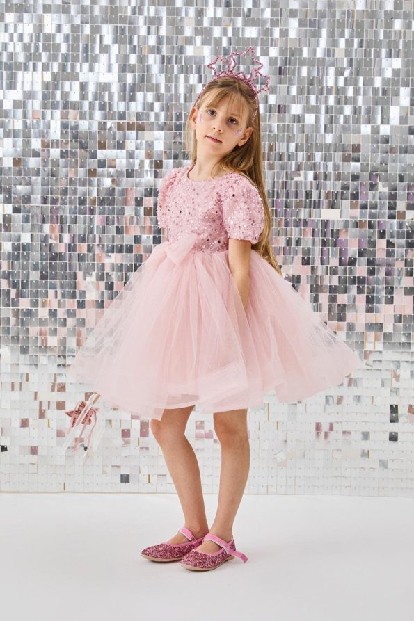Pink Beaded Sequin Dress for Girls - Gloria