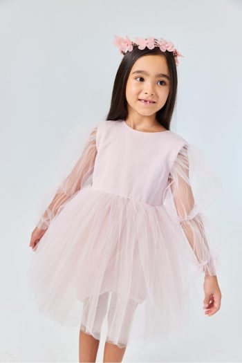 Powder Pink Butterfly Wing Girls Dress - Kate