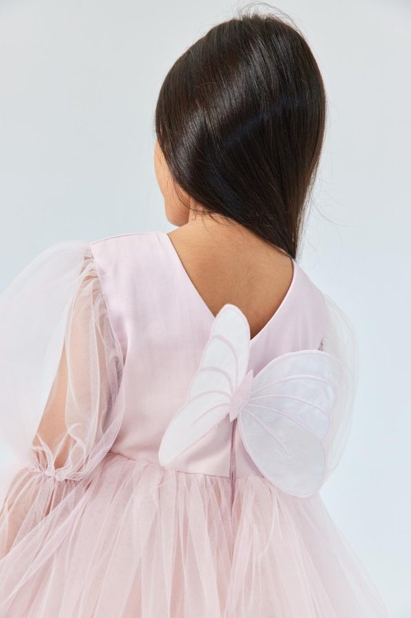 Powder Pink Butterfly Wing Girls Dress - Kate