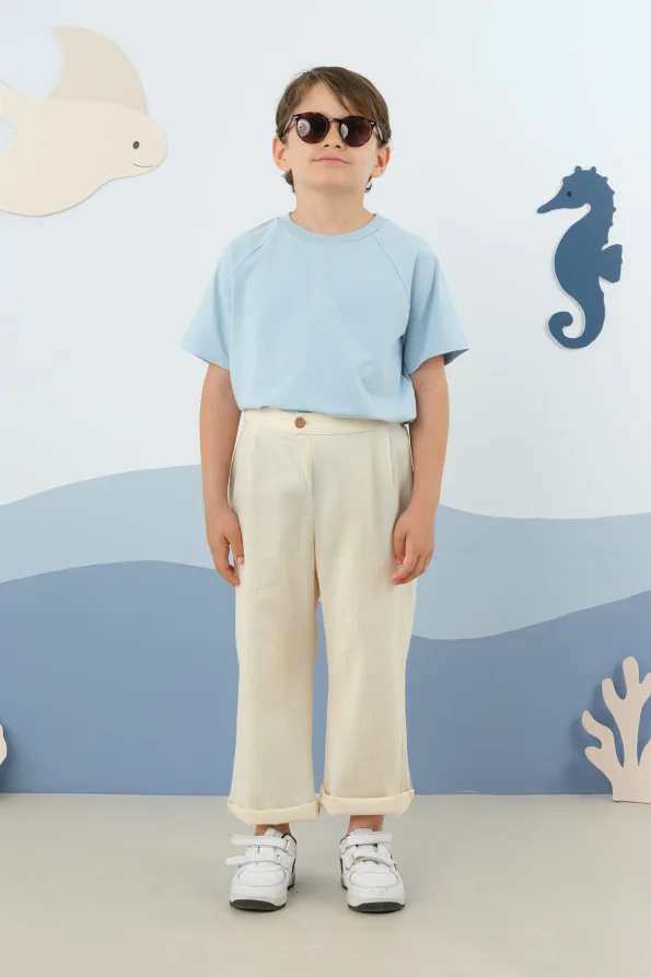 Raglan Sleeve Printed T-Shirt Baby Blue