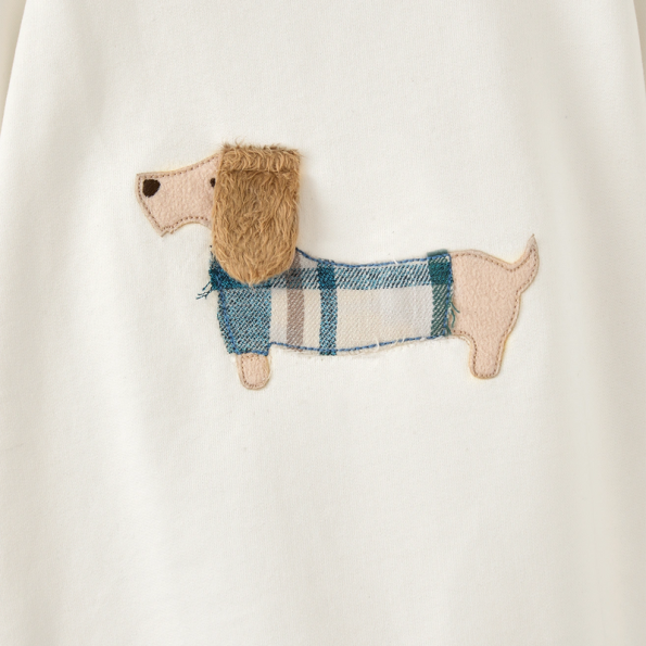 Dog Embroidered Cotton Check Set