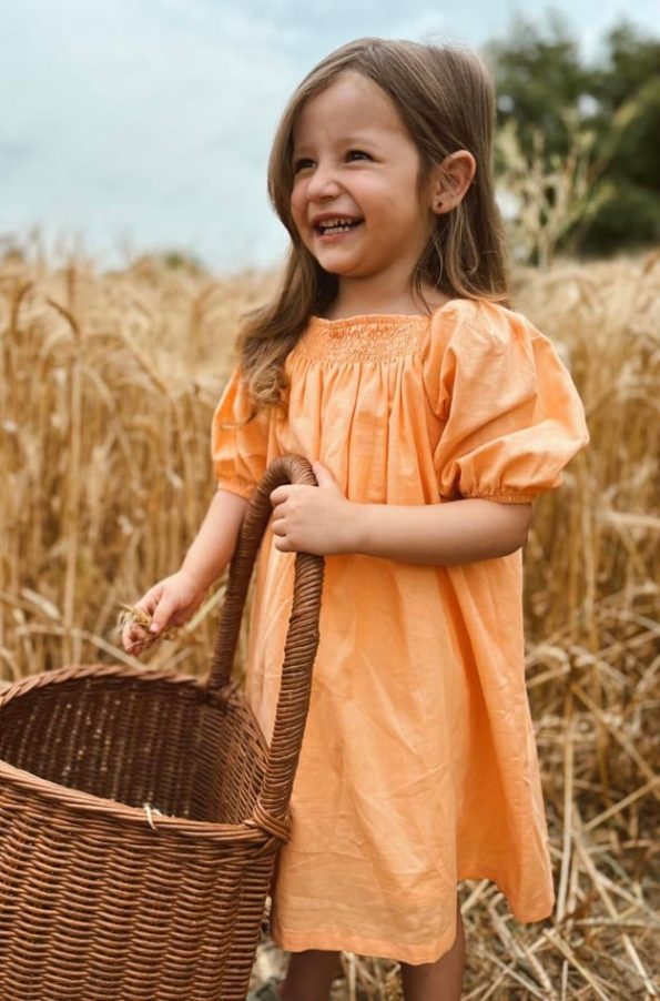 Ruffled Gathered Poplin Dress for Ages 2-7 in Orange