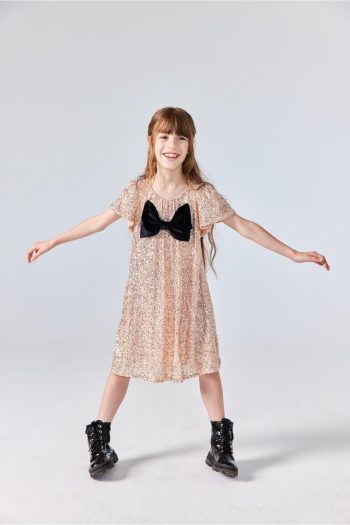 Rhea Glitter Bow Detail Girl's Dress