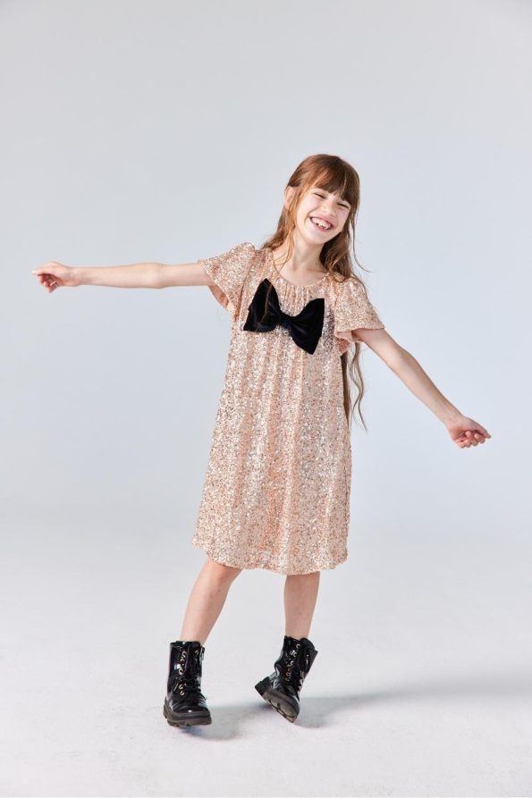 Rhea Glitter Bow Detail Girl's Dress