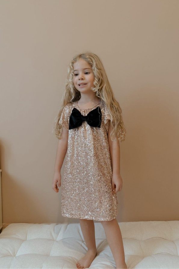Rhea Glitter Bow Detail Girl's Dress