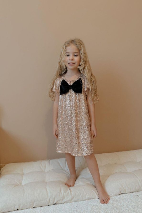 Rhea Glitter Bow Detail Girl's Dress