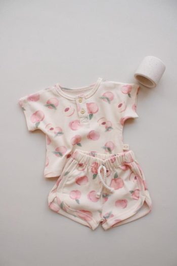 Peach Print Ribbed Top and Bottom Set