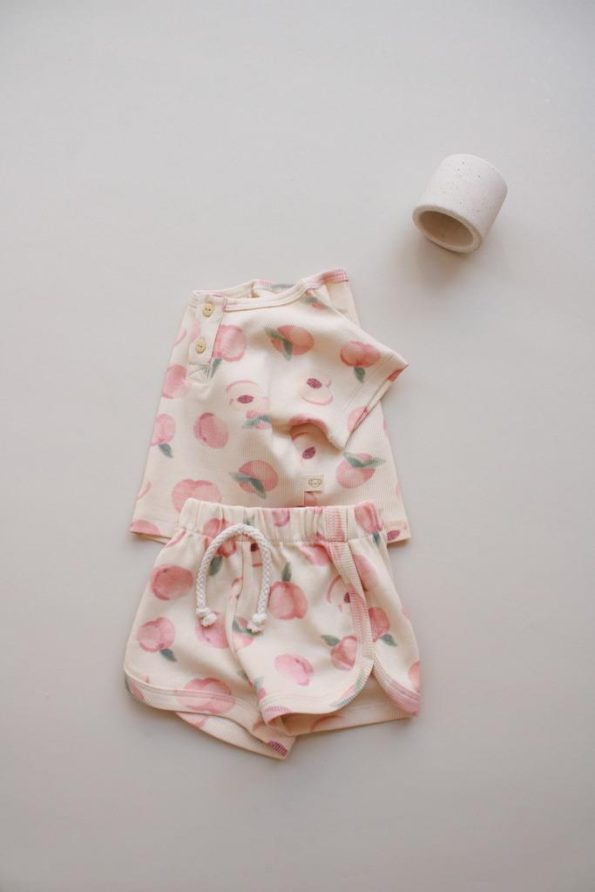 Peach Print Ribbed Top and Bottom Set