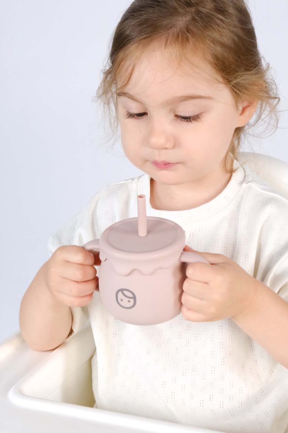 Silicone Straw Cup and Snack Cup Pink