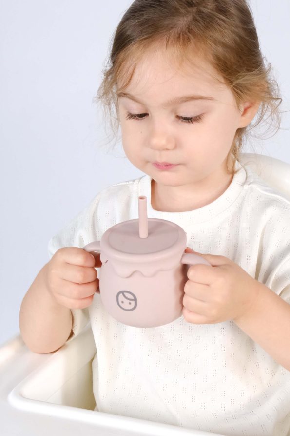 Silicone Straw Cup and Snack Cup Pink
