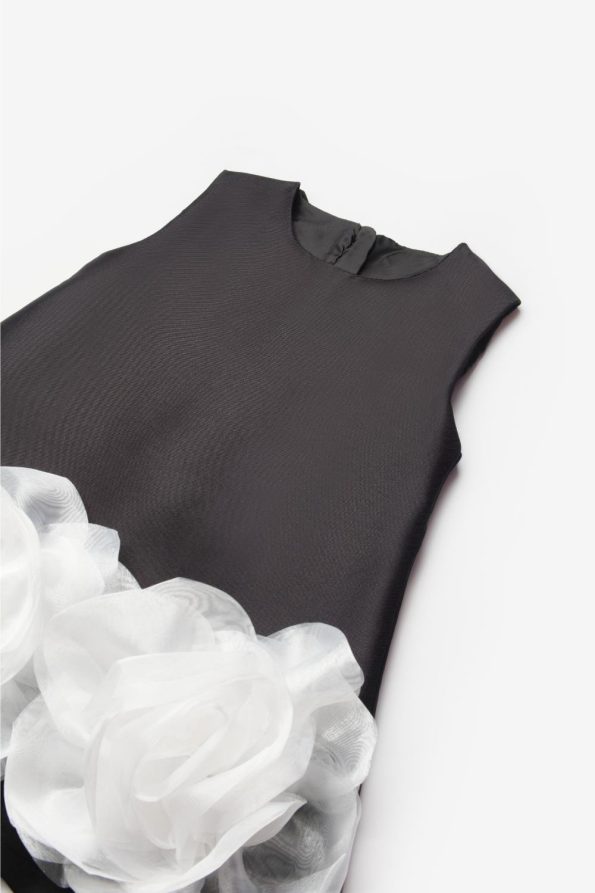 Black Dress with Rose Detail for Girls - Paola