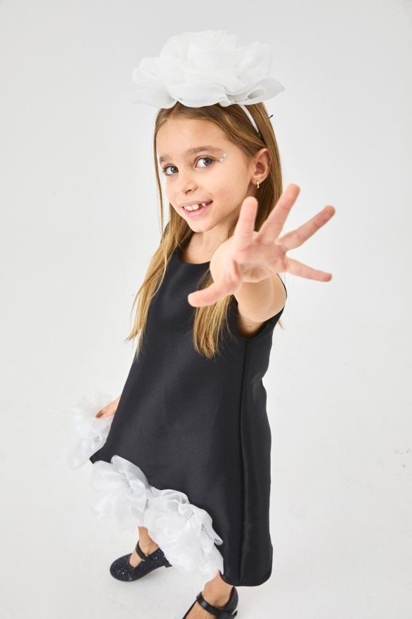Black Dress with Rose Detail for Girls - Paola