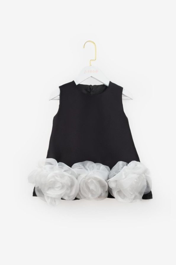 Black Dress with Rose Detail for Girls - Paola