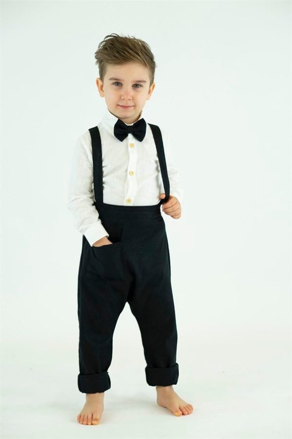 Black Harem Jumpsuit + Shirt Bow Tie