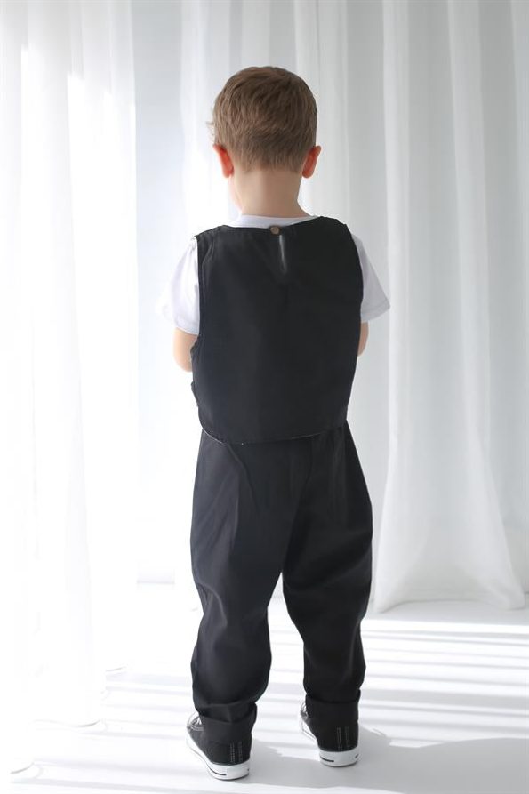 Black Linen Carrot Pants + Black Gray Reversible Linen Vest