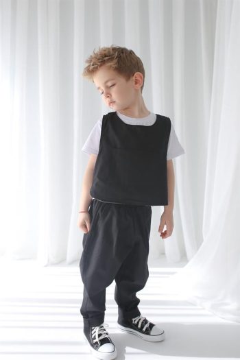 Black Linen Carrot Pants + Black Gray Reversible Linen Vest