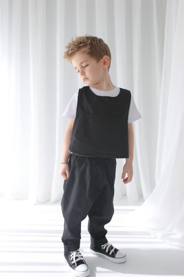 Black Linen Carrot Pants + Black Gray Reversible Linen Vest