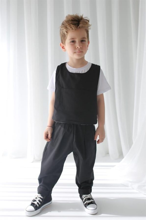 Black Linen Carrot Pants + Black Gray Reversible Linen Vest