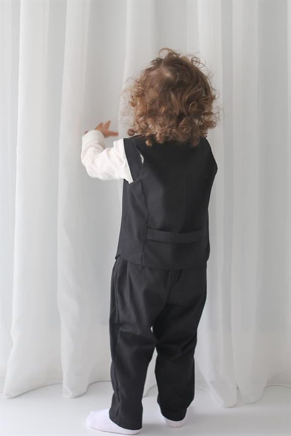 Black Linen Vest with Pants, Shirt, and Bow Tie